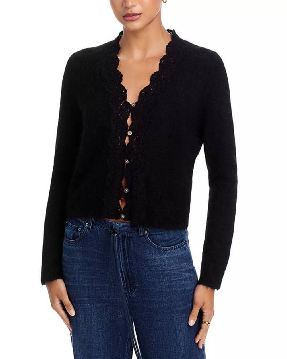 Rails Mer Scalloped Lace Cardigan in Black XS